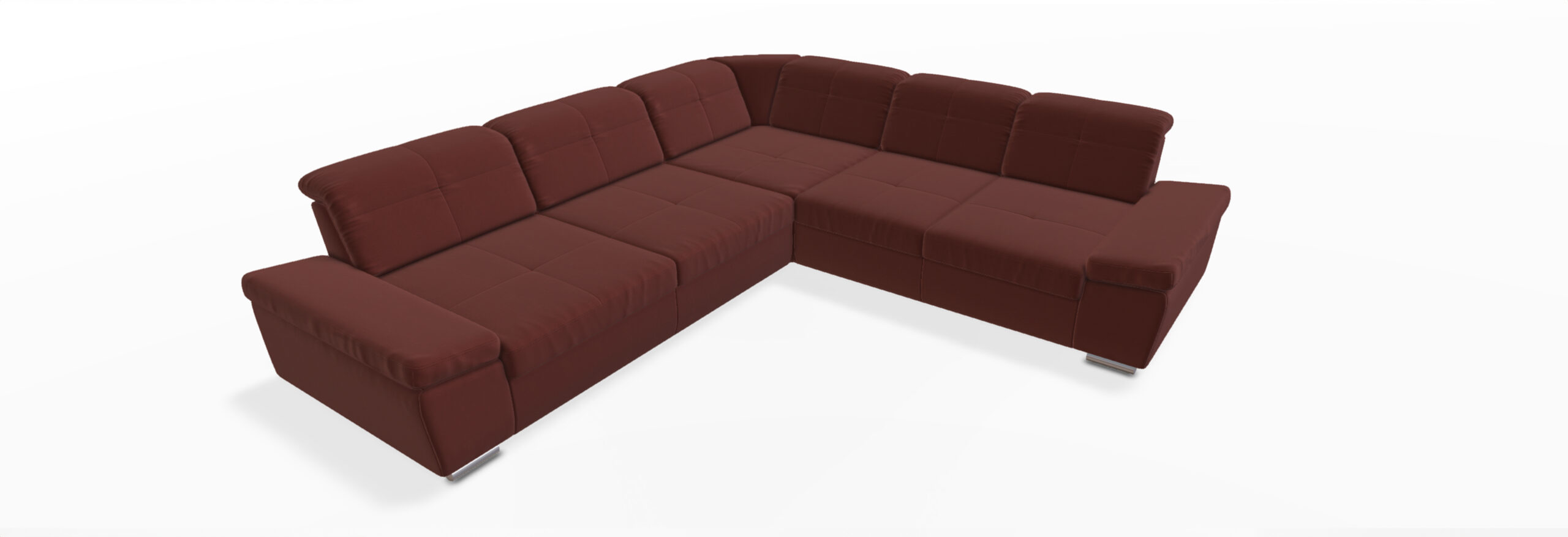 Braunes, gepolstertes Ecksofa mit mehreren Sitzflächen.