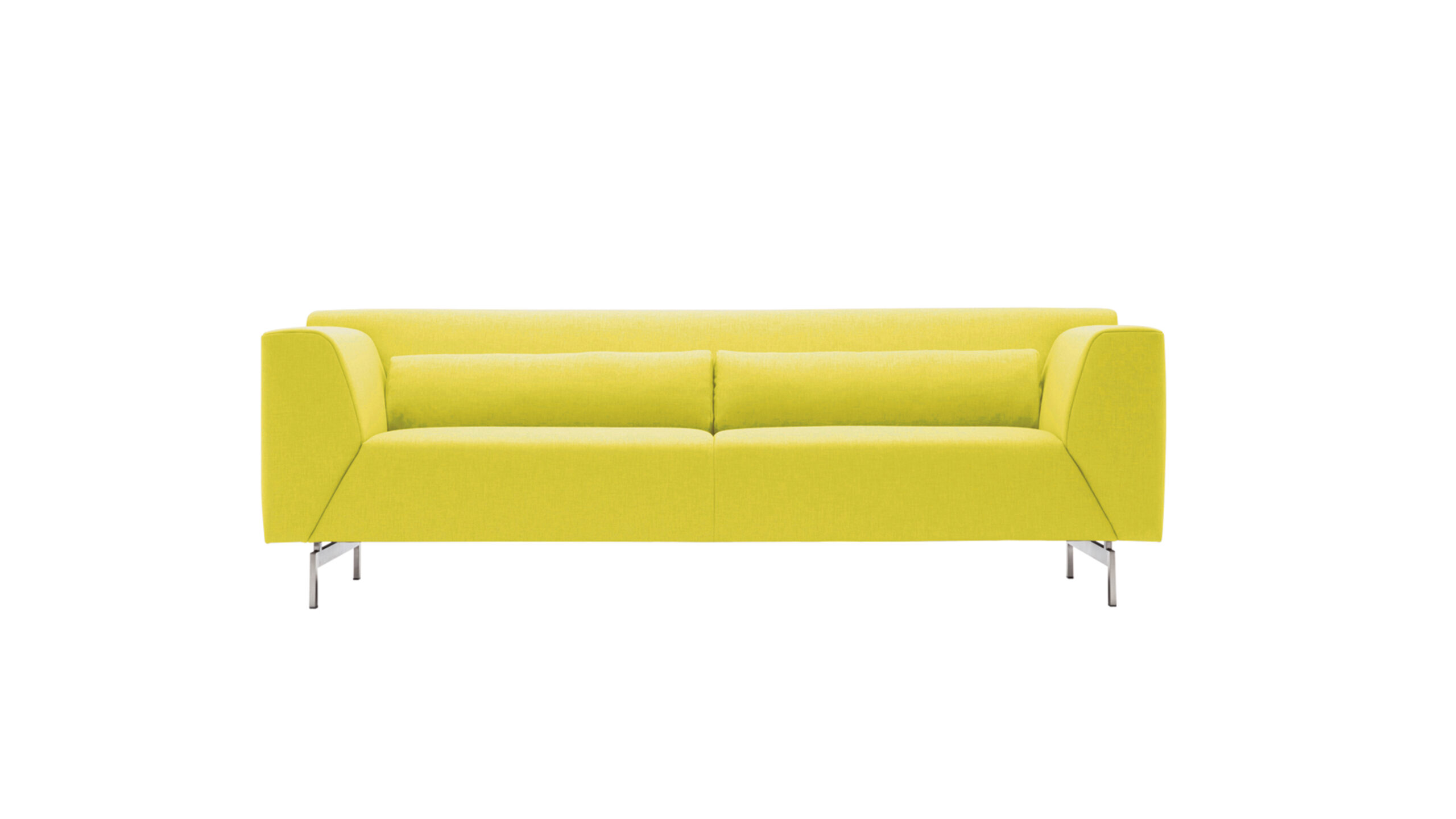 Gelbes Sofa mit Metallbeinen.