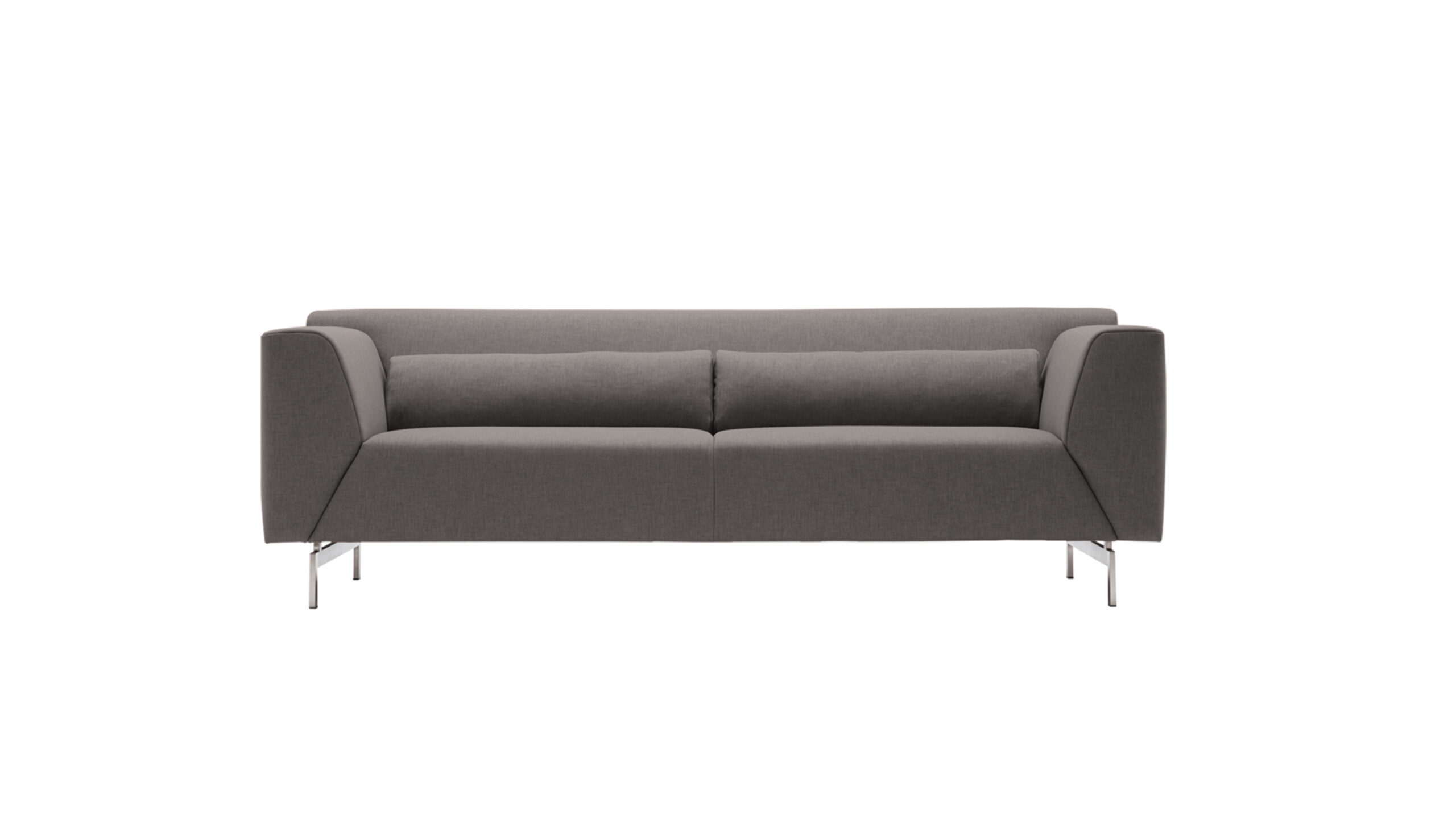 Graues, modernes Sofa mit metallischen Beinen.