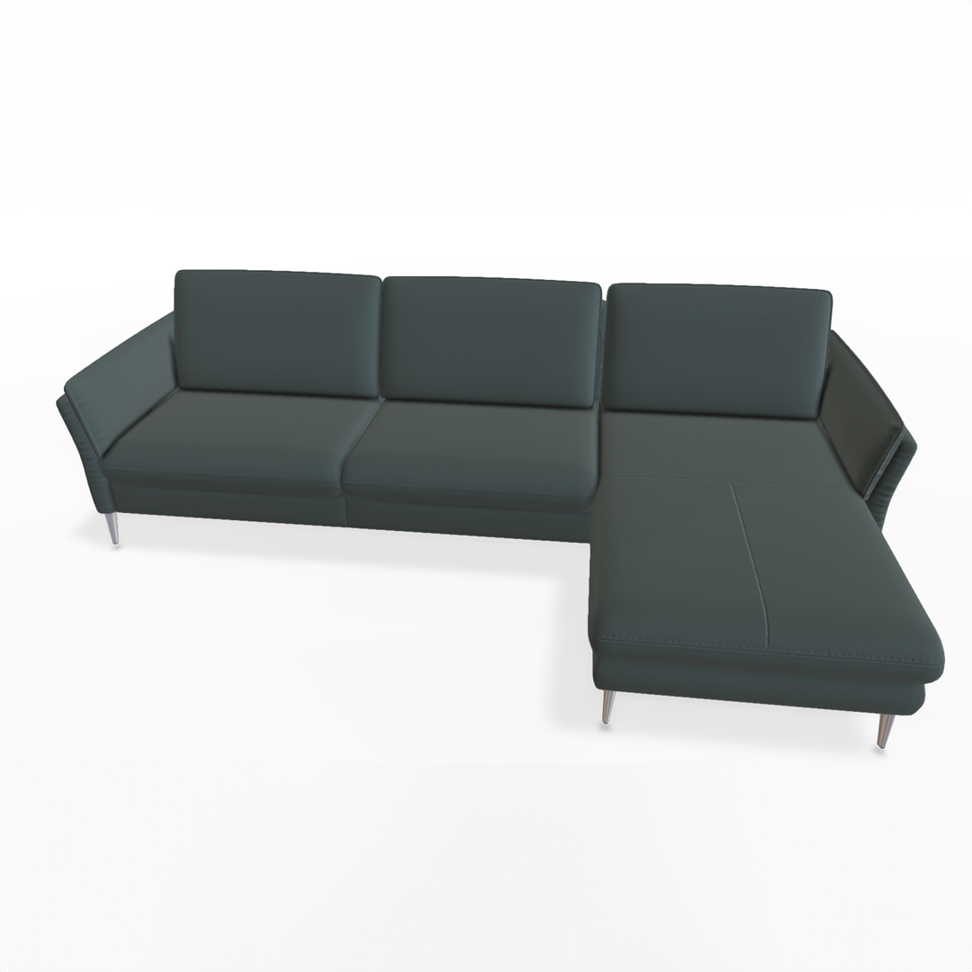 Grünes Ledersofa mit Recamiere.