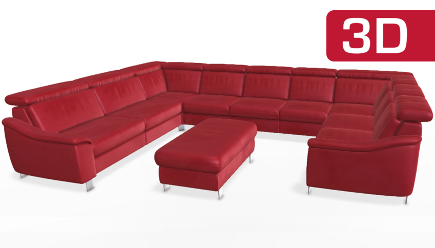 Modernes rotes Ledersofa mit Ottomane.
