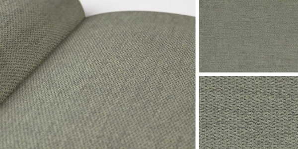 Graue, gewebte Stoffoberfläche mit Texturdetails.