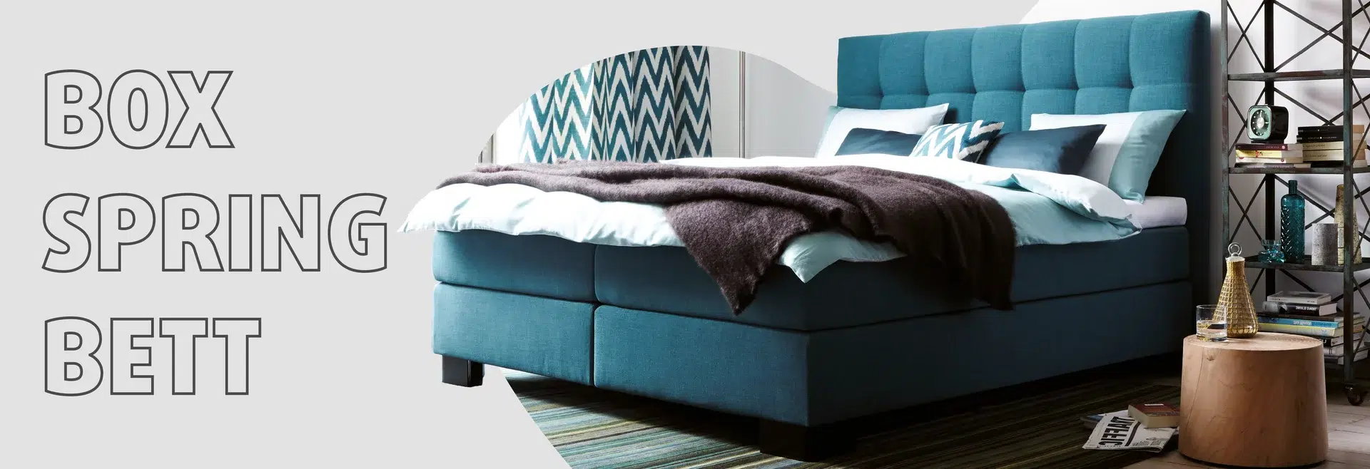 Modernes Boxspringbett mit Textil-Kopfteil.