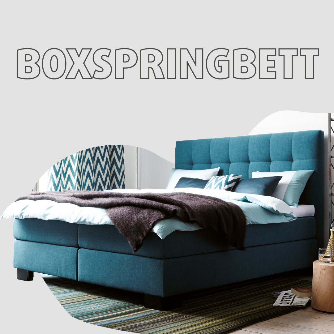 Modernes Boxspringbett mit gepolstertem Kopfteil.
