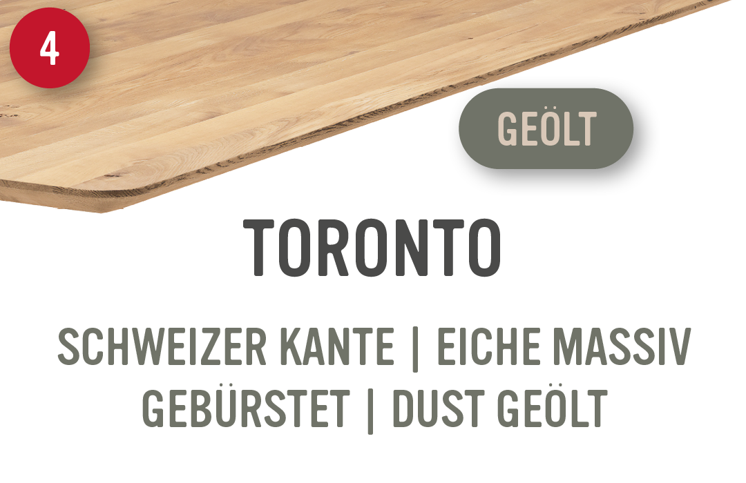 Schweizer Kante, eiche massiv, Geburtsort Toronto, staubig geölt.